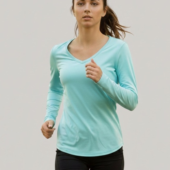 90 Degree By Reflex Tops - 90 Degrees Women's Light Blue V-Neck Top